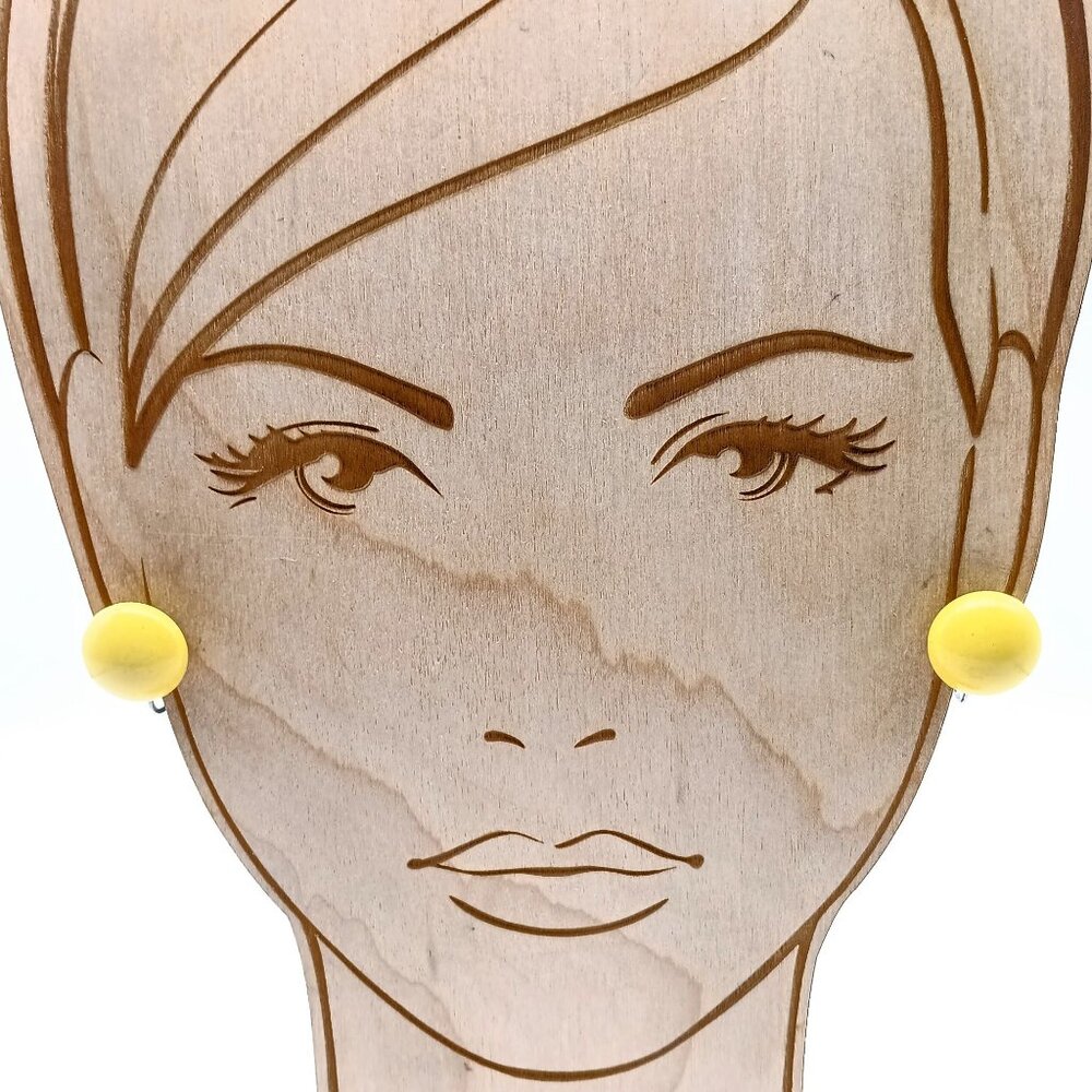 Vintage Bold Yellow Dome Earrings, Coquette Lucite Button Basic Screw Backs